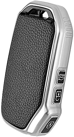 HIBEYO Smart Car Key Case Fits KIA Key Case Protective Cover for KIA Sportage Stinger Sorento Soul Cerato Ceed Key Box Remote Control TPU Leather Texture Side 3 Buttons Silver