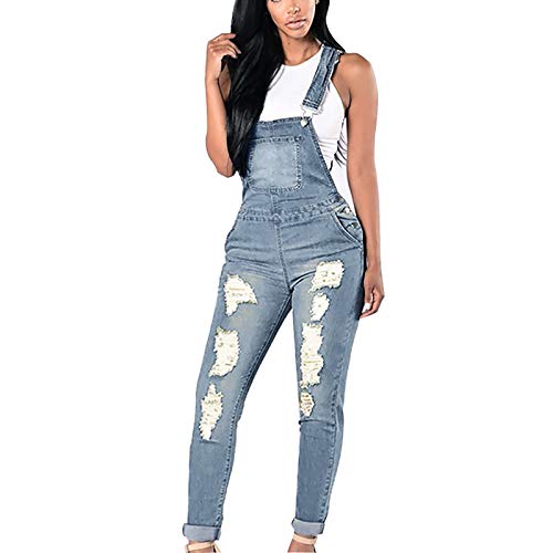 Pantalones vaqueros para mujer, pantalones vaqueros largos, ajustados, vaqueros, pantalones de mezclilla elásticos, mono de verano, estilo desgastado, estilo boyfriend-jeans, mono de verano, azul, S