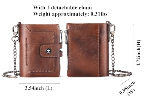 BULLCAPTAIN Bifold Mens Wallet with Chain Genuine Leather RFID Blocking Wallets Removable Zipper Coin Purse with ID Window (brown)2