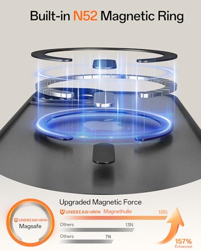 Image of UNBREAKcable Magnetic for iPhone 13 Case, Compatible with MagSafe, Full Camera Protection, Built-in Magnetic Ring, Drop Protection Shockproof Slim Phone Cover (Black)