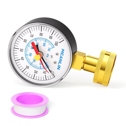 Image of MEANLIN MEASURE 0~100Psi 3 /4 inch Female Water Pressure Test Gauge, 2.5 inch FACE DIAL with Red Indicator Hands, Hydraulic Tester Suitable for Gardens, Water Pipes