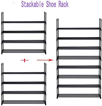 Home-Like 4 Tier Shoe Rack Shoe Organizer Stackable Shoe Stand Shoe Holder Shoe Shelf Storage Shelves Hold up to 20 Pairs Shoes in Black 90.4 x 30.5 x 84.5cm (4-Tier-Black)