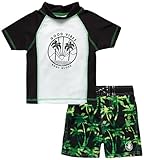 Body Glove Baby Boys 2-Piece UPF 50+ Rash Guard Swimsuit Set (Toddler Boys), Size 4T, Black/Green Palm Trees