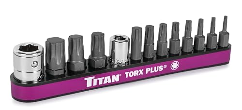 Titan 16099 13-Piece Torx Plus Bit Set Includes Sizes TP8 to TP55 plus 1/4 & 3/8 Bit Holder S2 Alloy Steel Construction for Strength and Durability