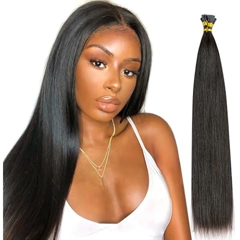 Niawigs Itip Human Hair Extensions Silky Straight I Tip Hair Extensions Human Hair 18 Inch Invisible Microlink Itip Hair Natural Black 100 Strands Cover