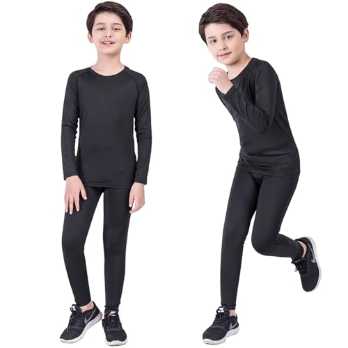 Adixun Kids Base Layer Set Boys Football Skin Children Thermal Sets Sport Fleece Winter Warm Ski Baselayers Sets(Black,4-5 Years) - Image 5