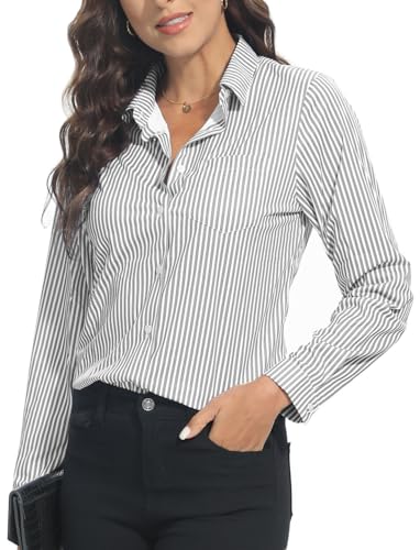 Image of Soft Wrinkle-Free Button Down Stretch Shirts for Women, Breathable Moisture-Wicking Casual Work Dress Tops