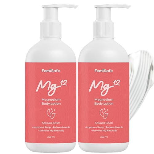 Image of FemiSafe Magnesium Sleep Body Lotion 20% Magnesium Chloride, Muscle & Leg Cramp Relief, Hydrating with Almond Oil, Chamomile, Lavender, Vitamin E + Aloe, Better Sleep Quality, Non-Greasy, 250ml
