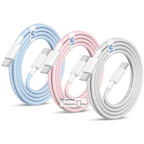for Apple USB C to USB C Cable 6ft,3Pack 60W for iPhone 16 15 Charger Cord,Long Braided Type C Fast Charging Cable for iPhone 16 15/15 Pro/15 Pro Max/15 Plus,iPad Pro,iPad Air 4/5/Mini 6,MacBook Air