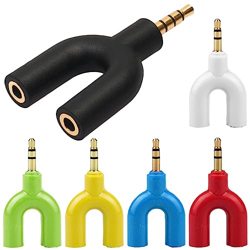 DKARDU Headphone Audio Y-Splitter Adapter, 3.5mm Male Stereo Jack to 2 Port 3.5mm Female Adapter, Adapter Compatible with Headset, Earphone, for iPhone, for iPad, MP3 (6 Pack, 6 Colors)