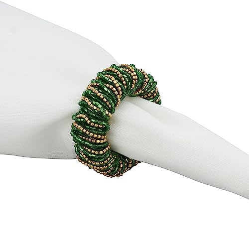 Saro Lifestyle Beaded Design Napkin Rings (Set of 4), Green, by SARO LIFESTYLE - Used condition - Image 3