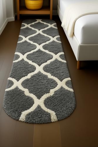 Image of Fluffy Silky Micro Fiber Polyster Carpet /Runner for Bedroom, Study Room, Playing Room, Guest Room ETC. 3x5 feet Feet, (Grey and Ivory M II)