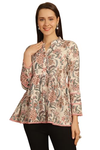 Image of Rajnandini Women's Pure Cotton Floral Printed Short Top (JOPLJPR763-XS White P)