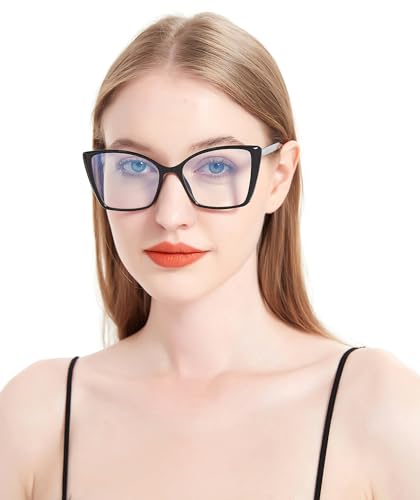 Image of Blue Light Blocking Glasses for Women, Oversized Trendy Cat Eye Computer Gaming Glasses Anti Glare & UV Glare RF6204 (Black Cateye Frame)
