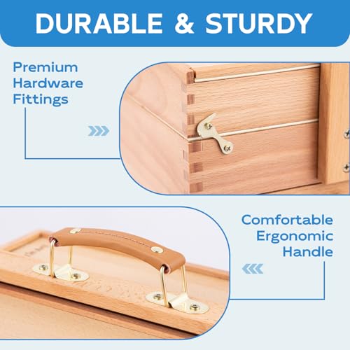 Image of Falling in Art Artist Supply Storage Box, Portable Beechwood Toolbox with Drawer, Three Layer Art Storage Tool Box for Paints, Brushes, Pastels, Pens, and Markers