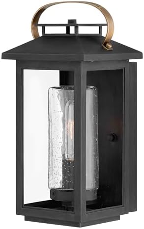 Hinkley Atwater Medium Wall Mount Outdoor Lantern, Composite, Clear Seedy Glass, Anti-Fade, LED Included, Black Finish