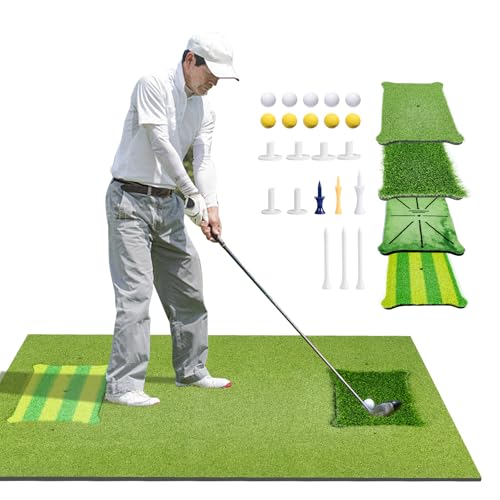 Golf Hitting Mat, 5 * 4ft Thickened Golf Practice Mat with 4 Turfs Inserted Replaceable,for Indoor...