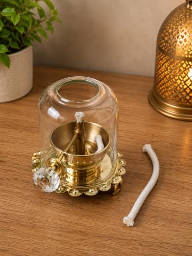 Image of DECOREHUB Primum qulity Brass Decorative akhand Diya with Borocilicate Glass Cover and Extra Wicks ,Long Lasting Burn up to 12hr (Small 3x3.5 inch)