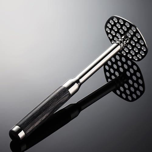Prensa manual de patatas de acero inoxidable con mango ergonómico de madera para puré 4