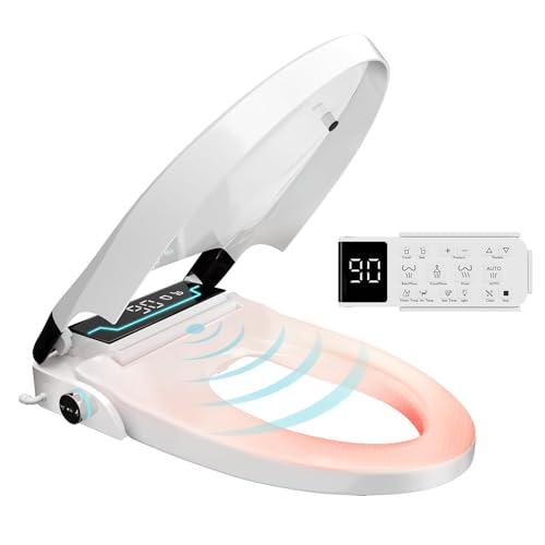 Electric Bidet Toilet Seat, Auto Open & Close Lid, Heated Toilet Seat with Thermostatic Warm Water & Dryer, Feminine & Front Rear Wash, Adjustable Water Pressure, Remote Control, Night Light (V-Shape)