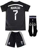 LeenBD Ronaldo No #7 Madrid Black Dragoon Special Edition Kids Soccer Jersey Kit Shorts Socks Set...