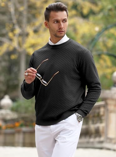 Zaitun Mens Crewneck Sweater Pullover Waffle Knit Casual Patterned Long Sleeve Sweaters3