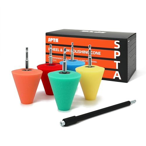 Polishing Cone, SPTA Car Wheel Hub Drill Buffing Sponge Pads Kit, Poli