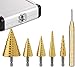 Produktbild TACKLIFE, Stufenbohrer, 5 tlg. Kegelbohrer 4-12mm /3-19mm /3-13mm /5-22mm /5-35mm, 1tlg. Automatischer Körner Durchschlag, Koffer, HSS Stufenbohrer-Metall robusten, für Stahl, Holz, Kunststoff-PDH06A