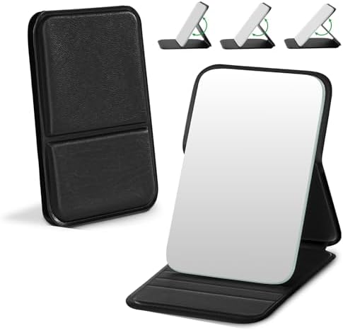 VFD Small Compact Pocket Makeup Mirror, Portable Folding Travel Mirrors Ultrathin Light Handheld with Adjustable Stand, Premium HD Optical Glass, Gift for Your Lover, Suitable for All Scene