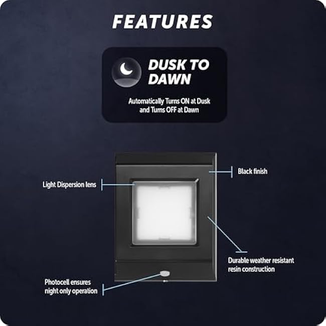 GLOBE Electric 10W Slim Black 1000 Lumens Hardwired Automatic Dusk to Dawn Outdoor Integrated LED Flood Light Security Light, Spotlight, Outside House Lights