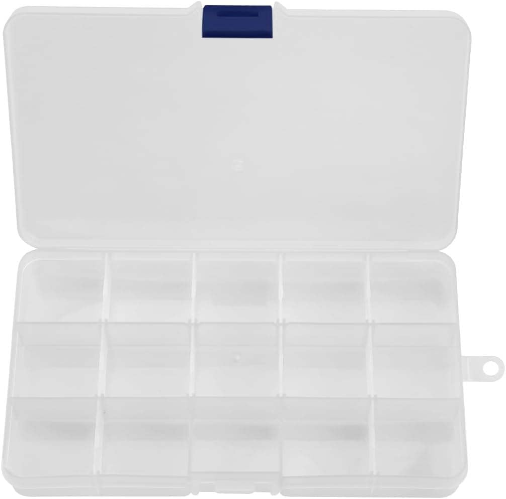 Hopzab Transparent 15 Grids Plastic Jewellery Organizer Clear Storage Box Bead Container With Adjustable Dividers For Small Accessories Items Office Supplies Beads Crafts Candy Small Snack(Transparent)