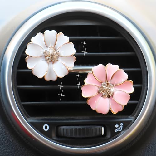 Image of 6PCS Car Accessories for Women, Flower Car Air Vent Clips Air Conditioner Outlet Decoration Car Interior Decor Charm, White Daisy Flower