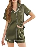 SHEFOTY Silk Pajamas for Women Short Sleeve Sleepwear Soft Button Down Loungewear 2 Piece Satin Pjs Shorts Set...