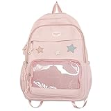 PPFireUM Mochila urbana Ita Bag com bolso frontal transparente bolsa de ombro duplo Kawaii ACGN Bolsas para laptop estilo japonês mochila diária, rosa, Large, Kawaii