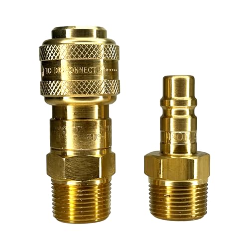 Genuine Dixon 3/4" NPTF Thread DF-Series Coupler and Plug Kit - (1ct.) 4DM6-B Pneumatic Automatic Male Coupler, (1ct.) D4M6-B Pneumatic Male Plug | Brass | 300 PS (1/2" x 3/4" MNPTF)