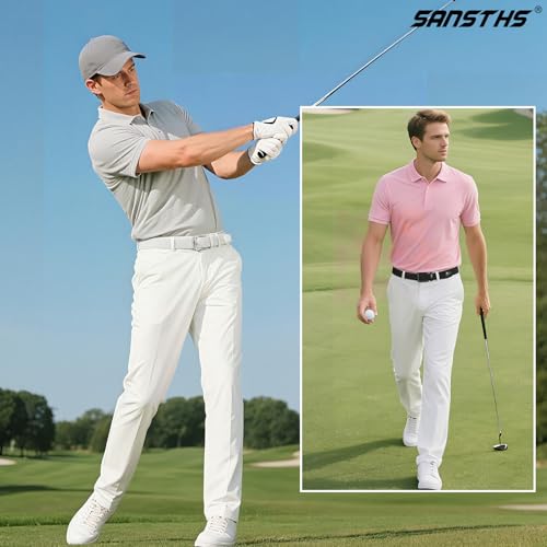 Image of SANSTHS Elastic Woven Golf Belt for Men, 1.3 inch Casual Stretch Braided Web Belt with Pin Buckle for Golf Jeans Casual Pants