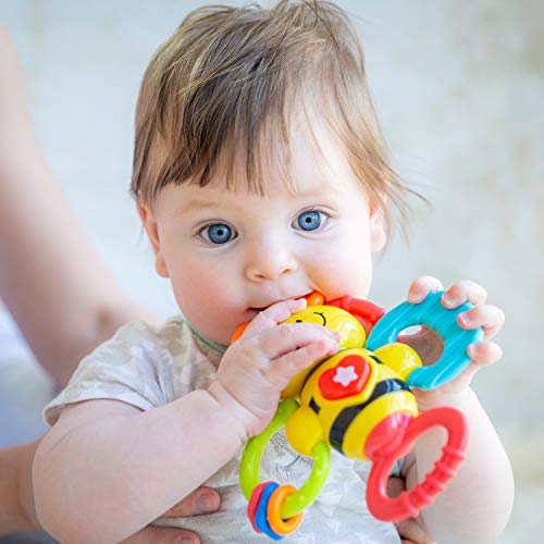 Twist & Rattle Musical Bee Light-Up Toy And Teething Ring For Toddlers 3-6 Months - Sensory Chew And Fine Motor Skills Toy For Newborn - Baby Rattle And Teething Toys For 6-12 Months Babies #TOP4