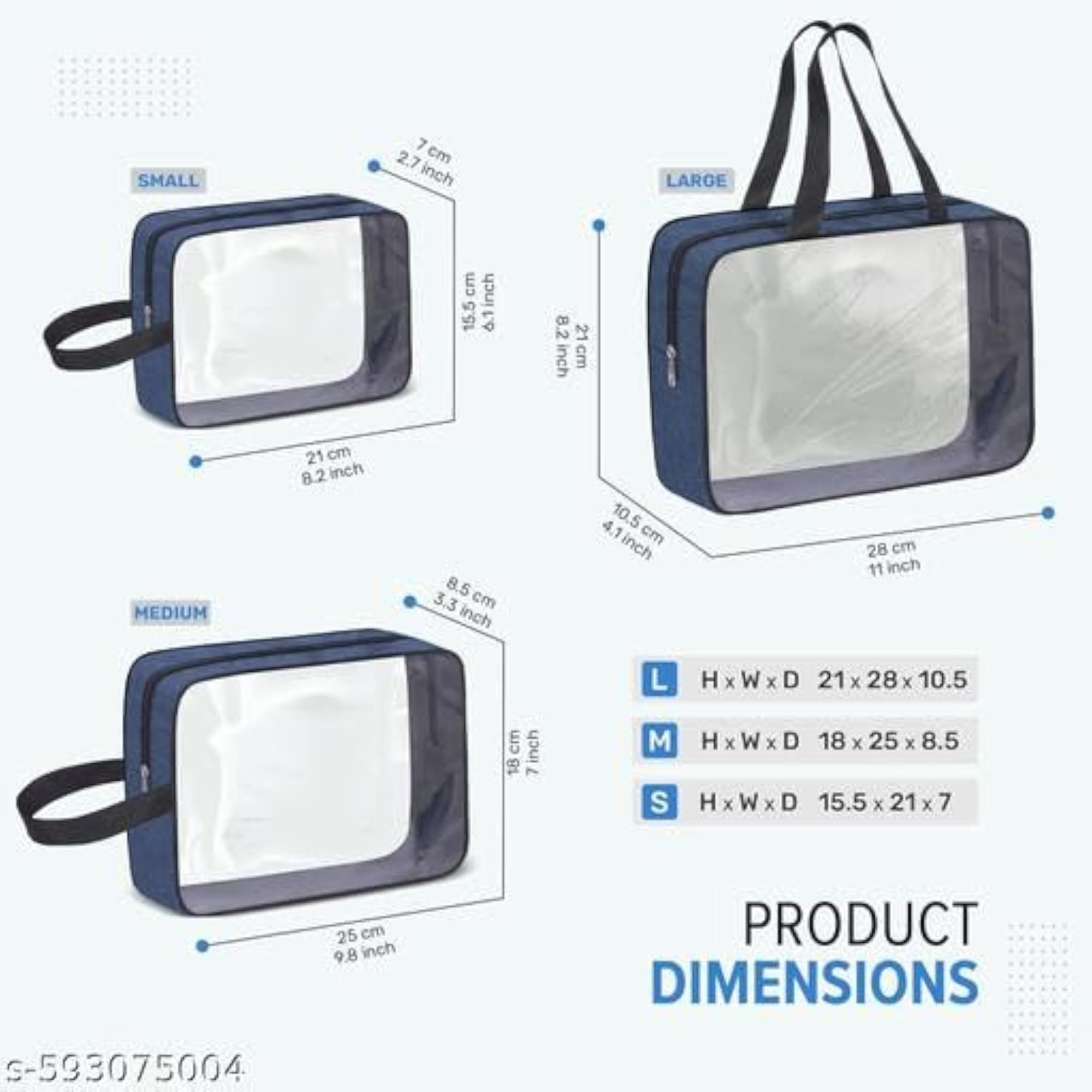 Multipurpose Transparent Toiletry Bag Set for Women & Men