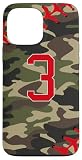 Custodia per iPhone 13 Pro Max Baseball Softball Number 3 Jersey Uniform Camouflage Red