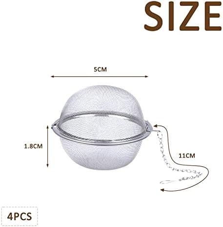 4Pcs Tea Infuser, Stainless Steel Tea Ball Mesh Tea Infuser Strainers with Extended Chain Hook and Extra Fine Mesh for Brew Loose Leaf Tea and Spices & Seasonings