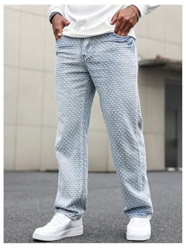 Men's Swiss Dots Straight Leg Jeans Vintage Long Denim Pants with Pockets3