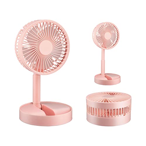 Portable Fan W/Usb Rechargeable Battery - Mini Quiet Foldable/Foldaway Travel Fan - Adjustable Height Pedestal Fan For Bedroom - Small Fans For Rooms - 180° Tilt & 3 Speed Settings - Pink #TOP13