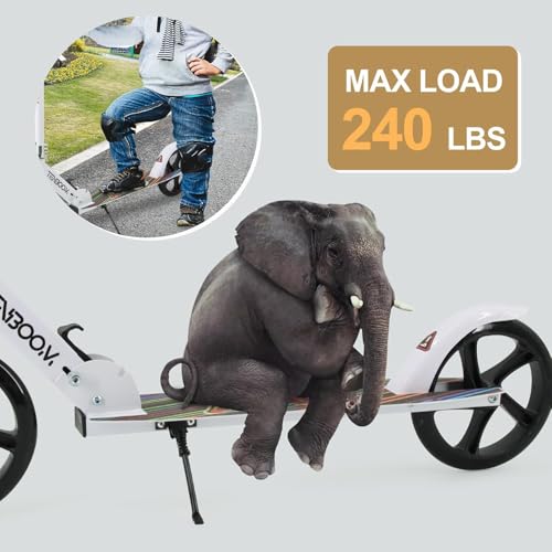 Kick Scooter for Ages 6+, Kids, Teens & Adults. Max Load 240 LBS. 8IN Big Wheels for Kids, Teens & Adults, 3 Adjustable Levels (White) by TENBOOM - Image 4