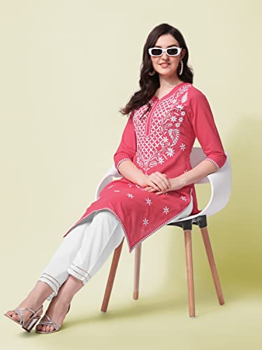 Image of MIRCHI FASHION Pure Cotton Lucknowi Chikankari Embroidered Kurta Set | Straight Fit Kurta Pant Outfit | Ethnic Office Wear & Daily Style 2 Piece Collection