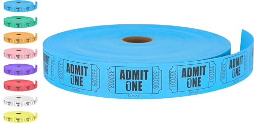 Tacticai 2000 Raffle Tickets, Admit One, Single Roll, Ticket for Events, Entry, Class Reward, Fundraiser & Prizes - Blue (1 of 8 Colors)