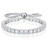 Moissanite Tennis Bracelet, 8.69 Carats 4MM Adjustable Bracelet for Women 18K White Gold Plated S925 Sterling Silver Tennis Bracelet D Color VVS1 Round Cut Moissanite Bracelet Valentine's Day Gift