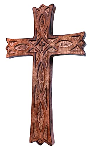 Cruz de pared de madera pequeña de 8 x 6 pulgadas para decoración religiosa de hogar 2