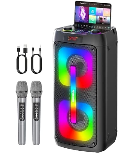 Máquina de Karaoke 2 microfonos inalambricos,Altavoz Karaoke Profesional Completo,Bluetooth portátil con Luces LED,Sistema PA,para Fiestas,Regalo,al Aire Libre,soporta Bluetooth/TF/USB/AUX/TWS | Ya disponible en tu tienda friki favorita! En mundofriki.es!