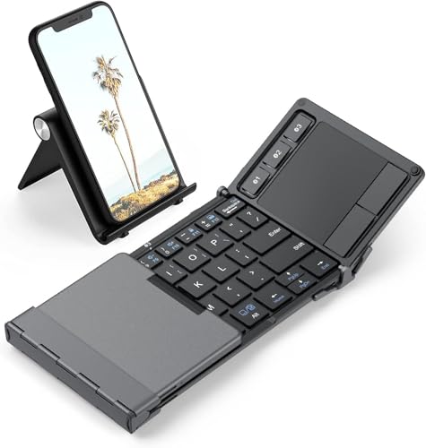 iClever 折りたたみキーボード Bluetooth タッチパッド搭載 スタンド付き 3台切替 英語配列 フルサイズ パンタグラフ テンキー付き 超薄型 静音 Type-C充電 Windows/Mac/iOS/Android対応 BK08 グレーブラック