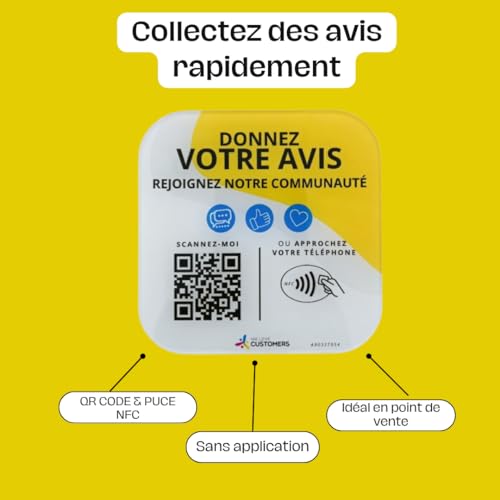 Plaque Avis Client NFC et QR Code, Support de Collecte d'Avis Clients, 10cm x 10cm (Jaune) – vue 3